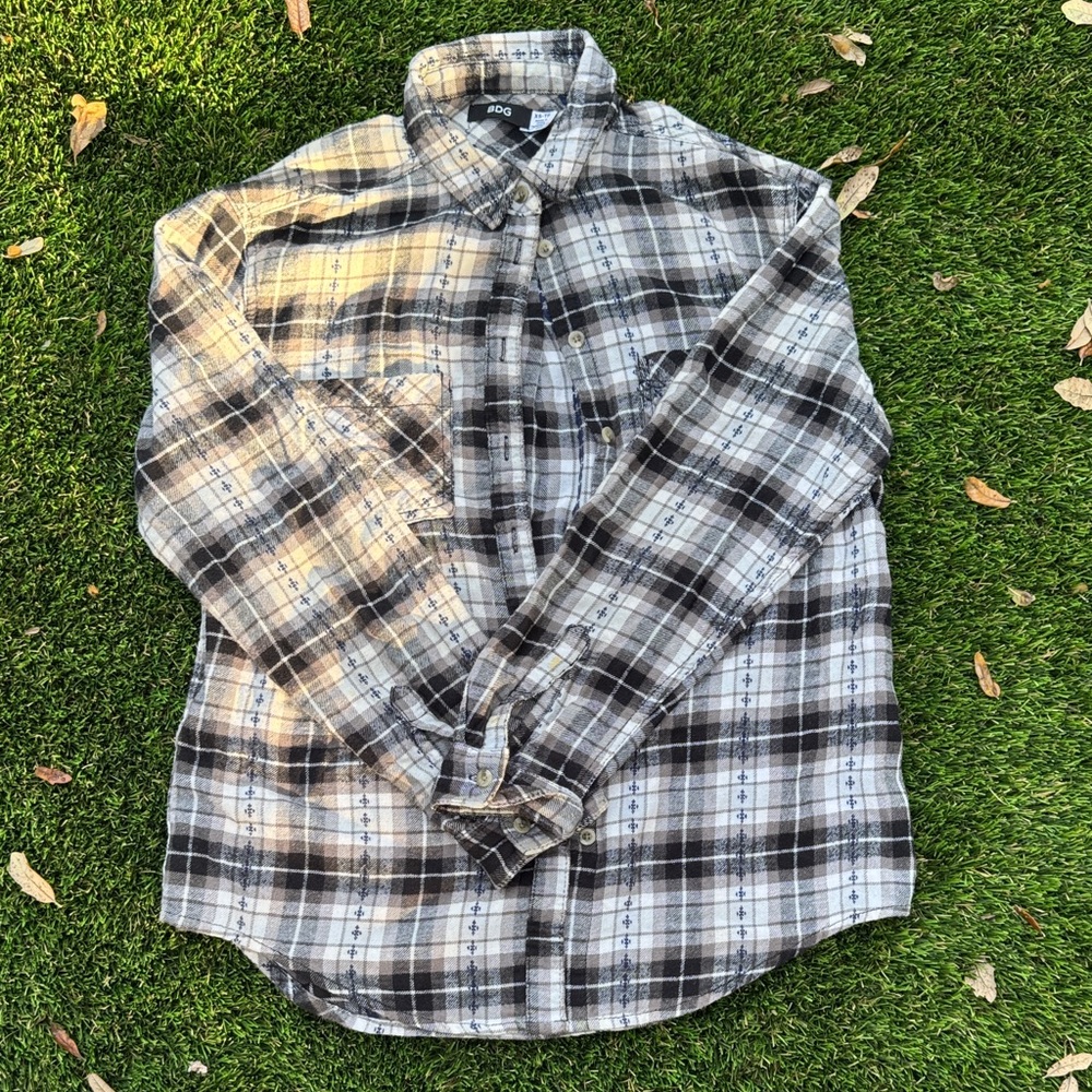BDG Black/White/Grey Plaid Button-Down Shirt